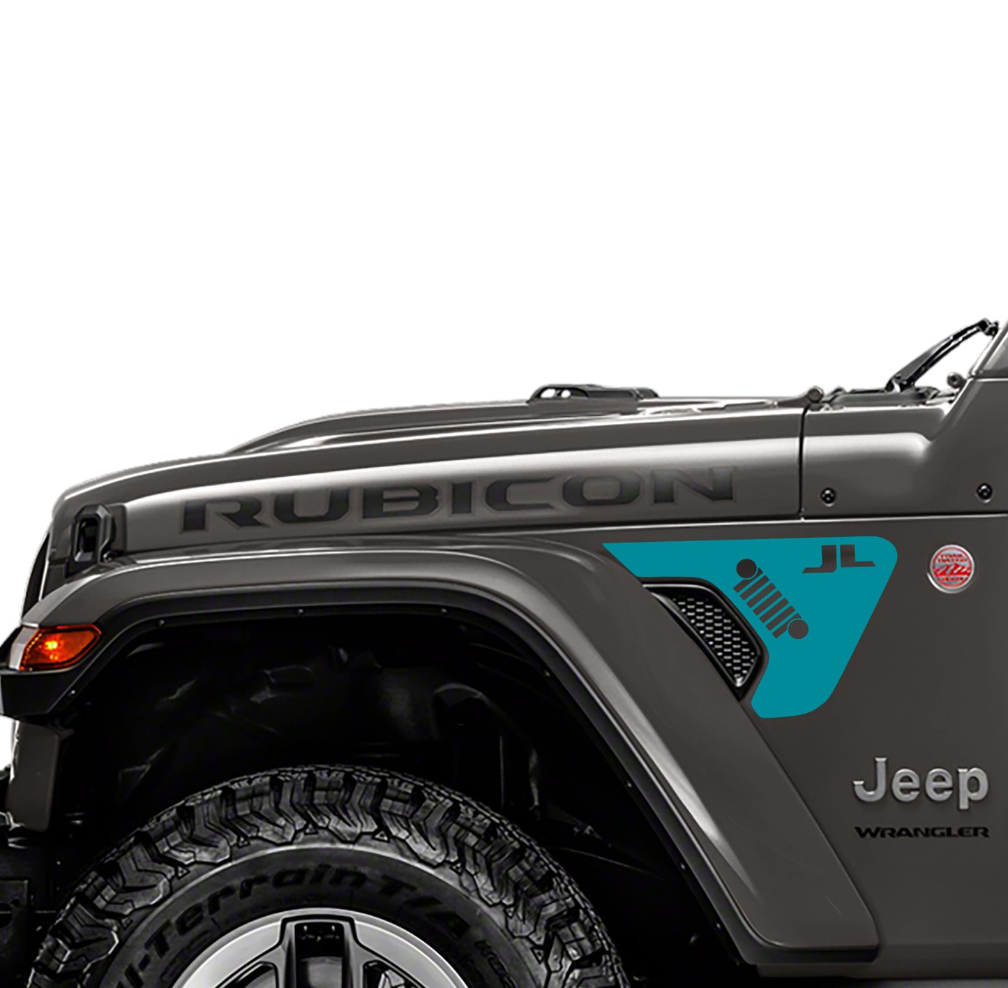 JL Lettering with Wrangler Logo 2pc Vinyl Decal Graphic Fender Vent Decals for 18+ Wrangler JL JLU Gladiator JT