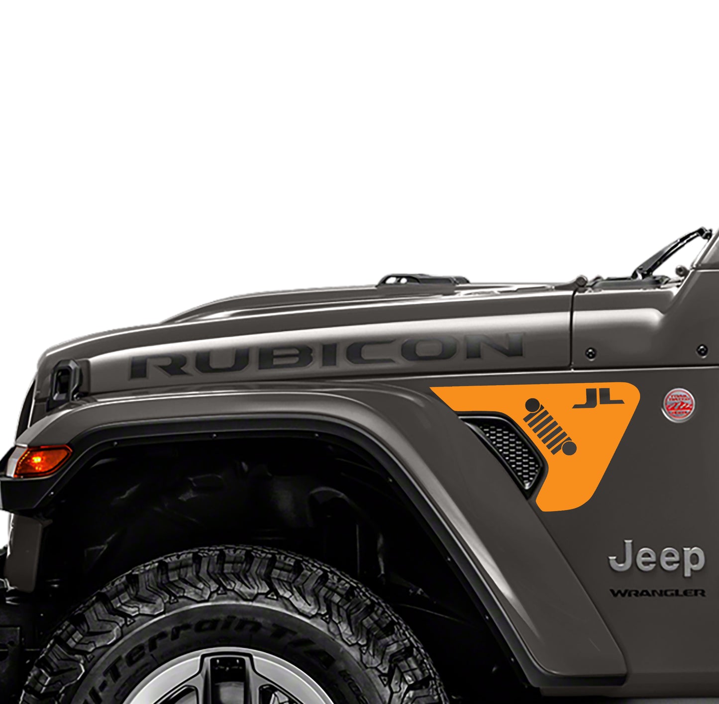 JL Lettering with Wrangler Logo 2pc Vinyl Decal Graphic Fender Vent Decals for 18+ Wrangler JL JLU Gladiator JT