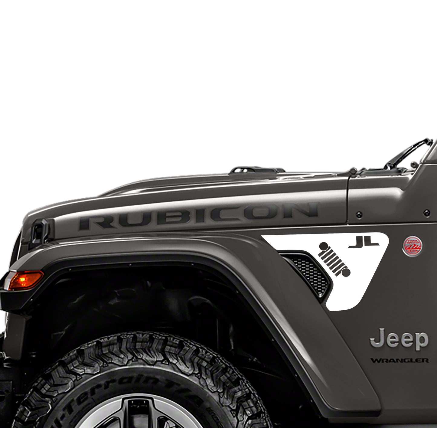 JL Lettering with Wrangler Logo 2pc Vinyl Decal Graphic Fender Vent Decals for 18+ Wrangler JL JLU Gladiator JT