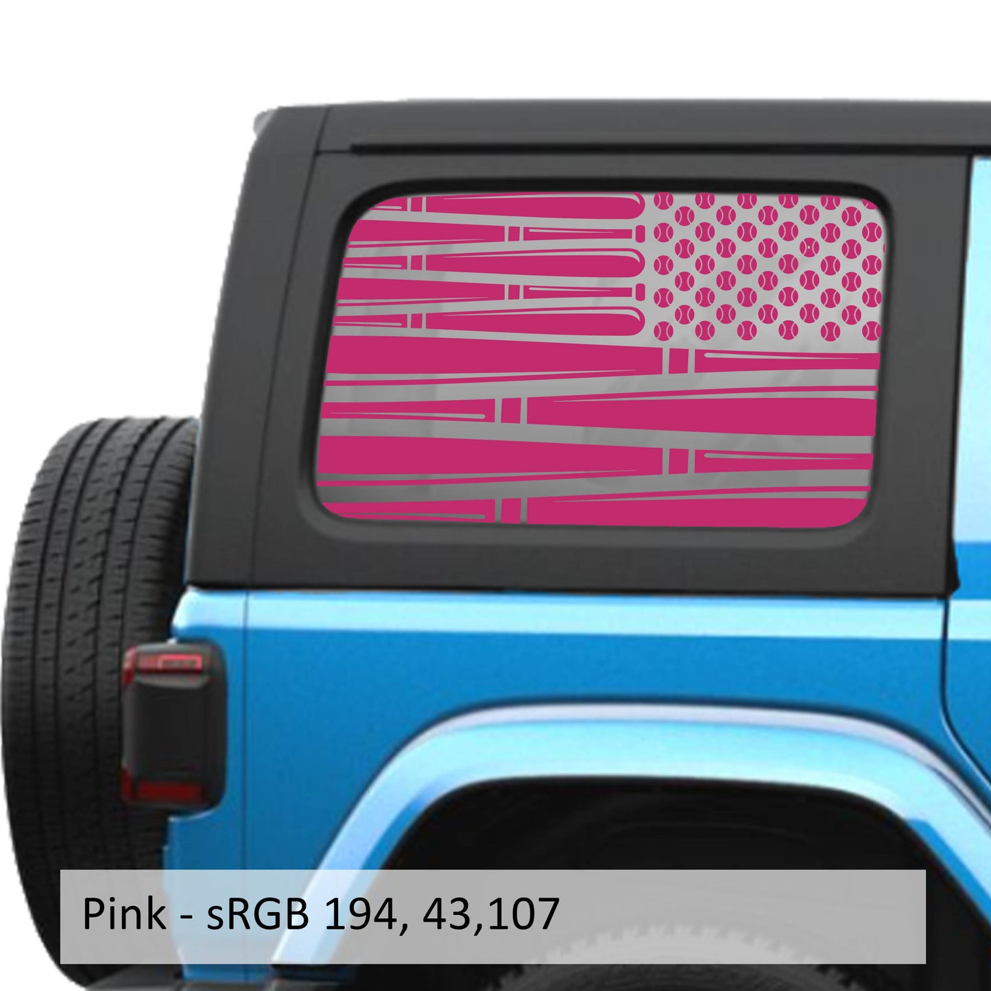 Baseball American Flag Hardtop Window Decal Set - Fits Jeep Wrangler JLU 2018+