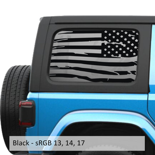 Tattered American Flag JLU Hardtop Window Decal Set - Fits Jeep Wrangler JLU 2018+