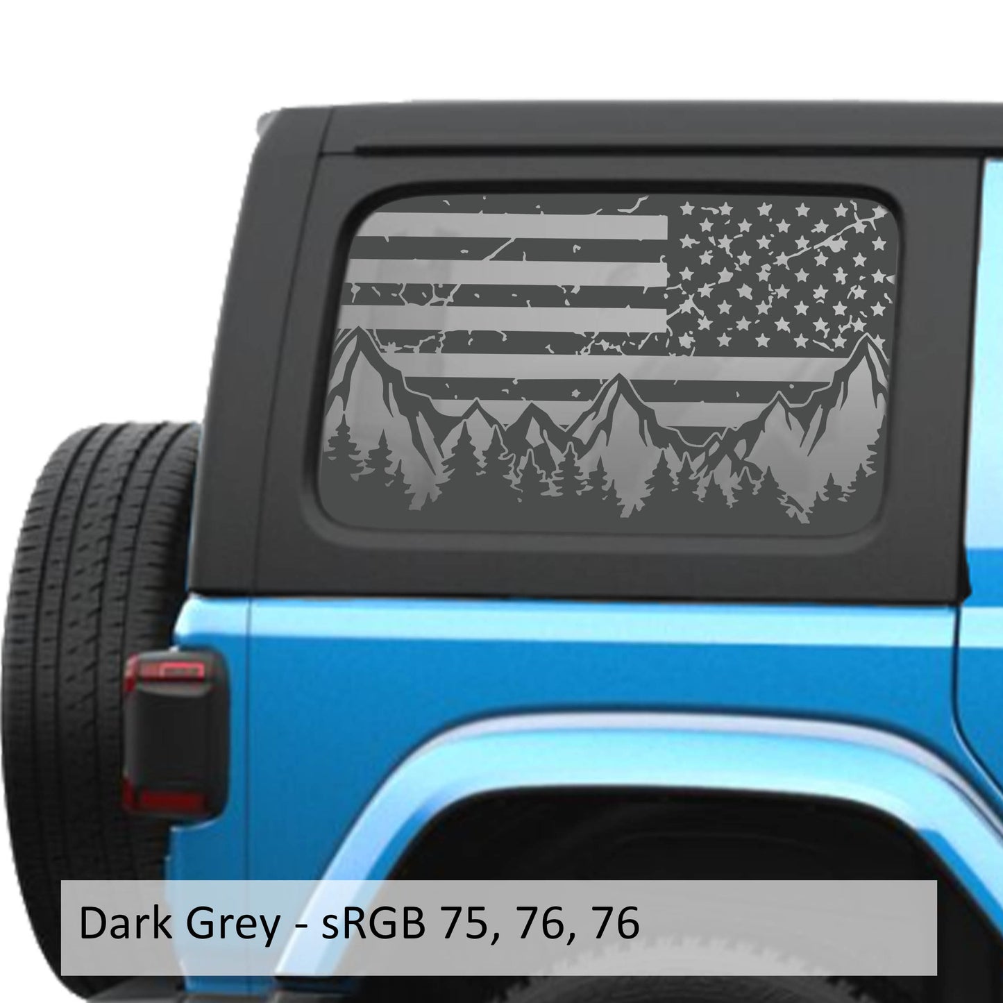 American Flag Mountain & Trees Window Decal Set - Fits Jeep Wrangler JLU 2018+