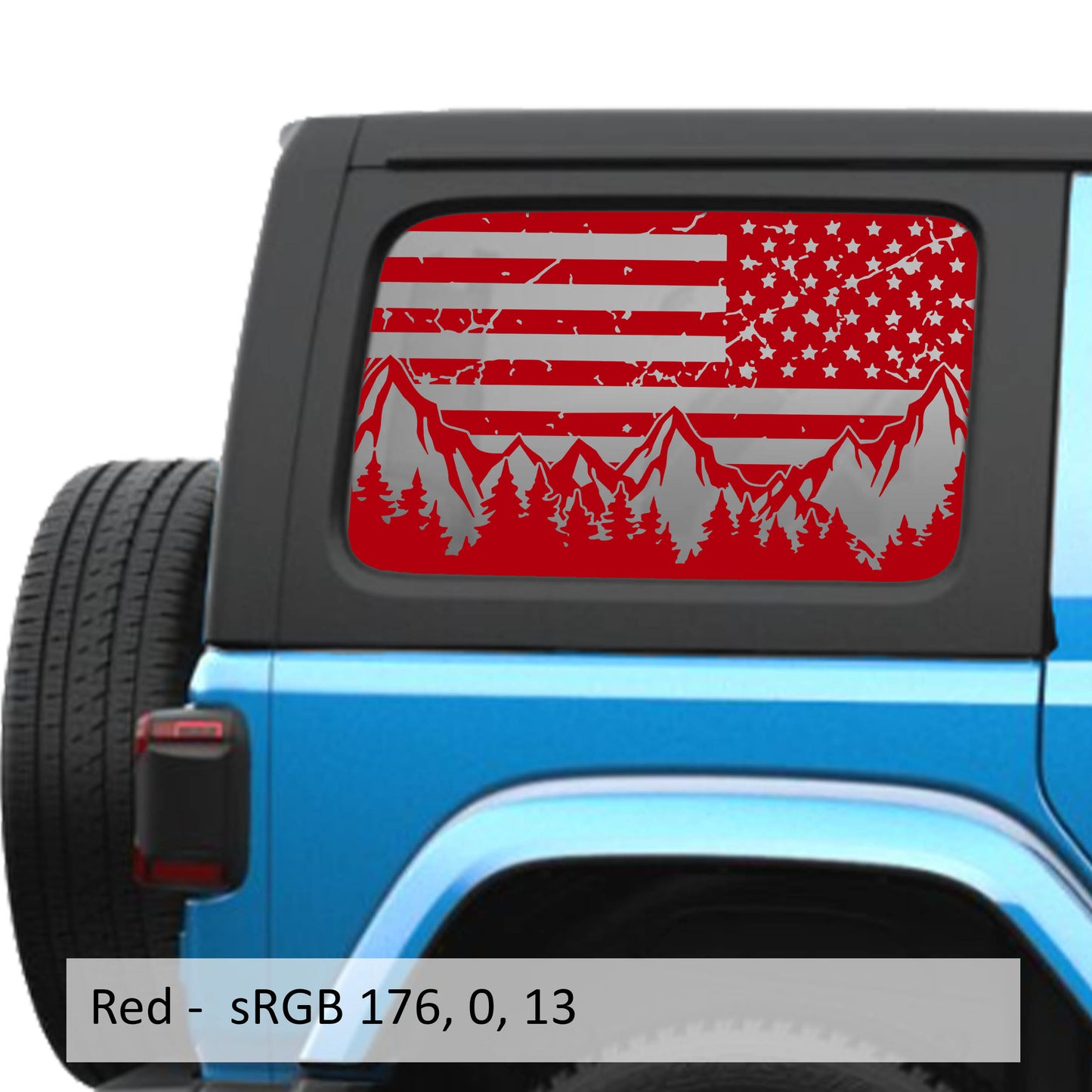 American Flag Mountain & Trees Window Decal Set - Fits Jeep Wrangler JLU 2018+