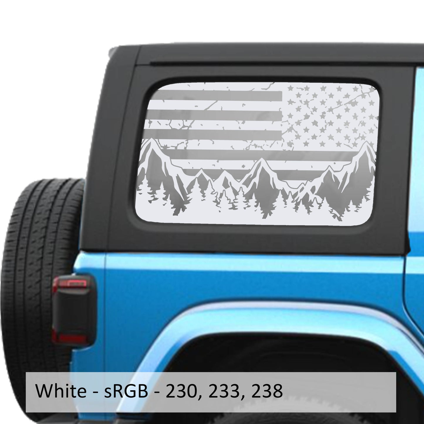 American Flag Mountain & Trees Window Decal Set - Fits Jeep Wrangler JLU 2018+