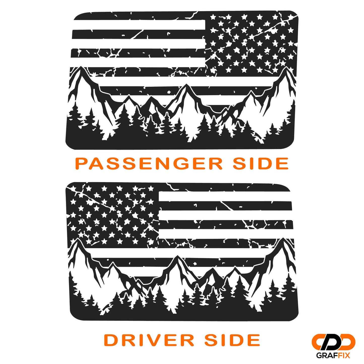 American Flag Mountain & Trees Window Decal Set - Fits Jeep Wrangler JLU 2018+