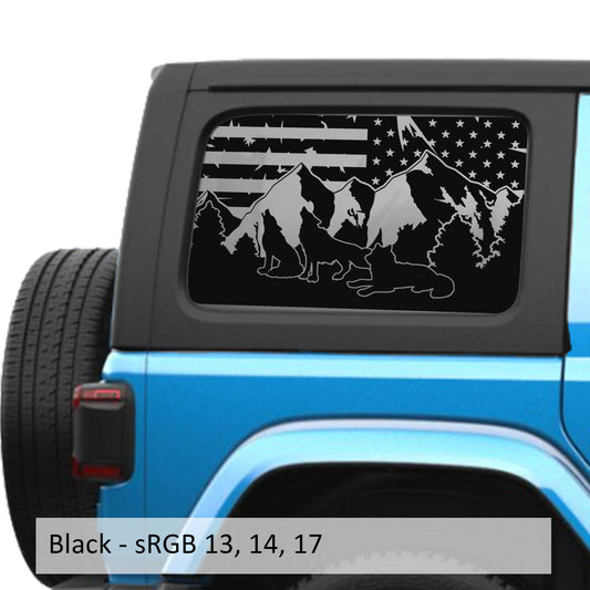 Wolf Mountain American Flag JLU Hardtop Window Decal Set - Fits Jeep Wrangler JLU 2018+