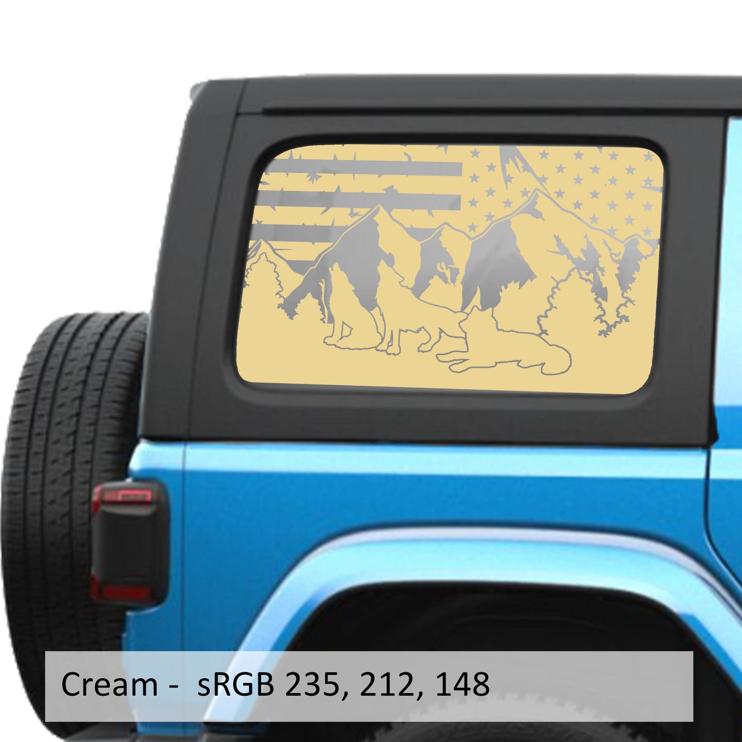 Wolf Mountain American Flag JLU Hardtop Window Decal Set - Fits Jeep Wrangler JLU 2018+