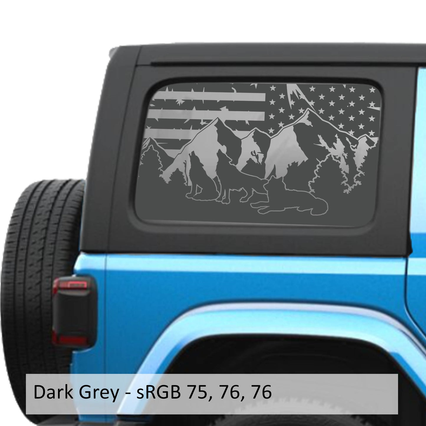 Wolf Mountain American Flag JLU Hardtop Window Decal Set - Fits Jeep Wrangler JLU 2018+