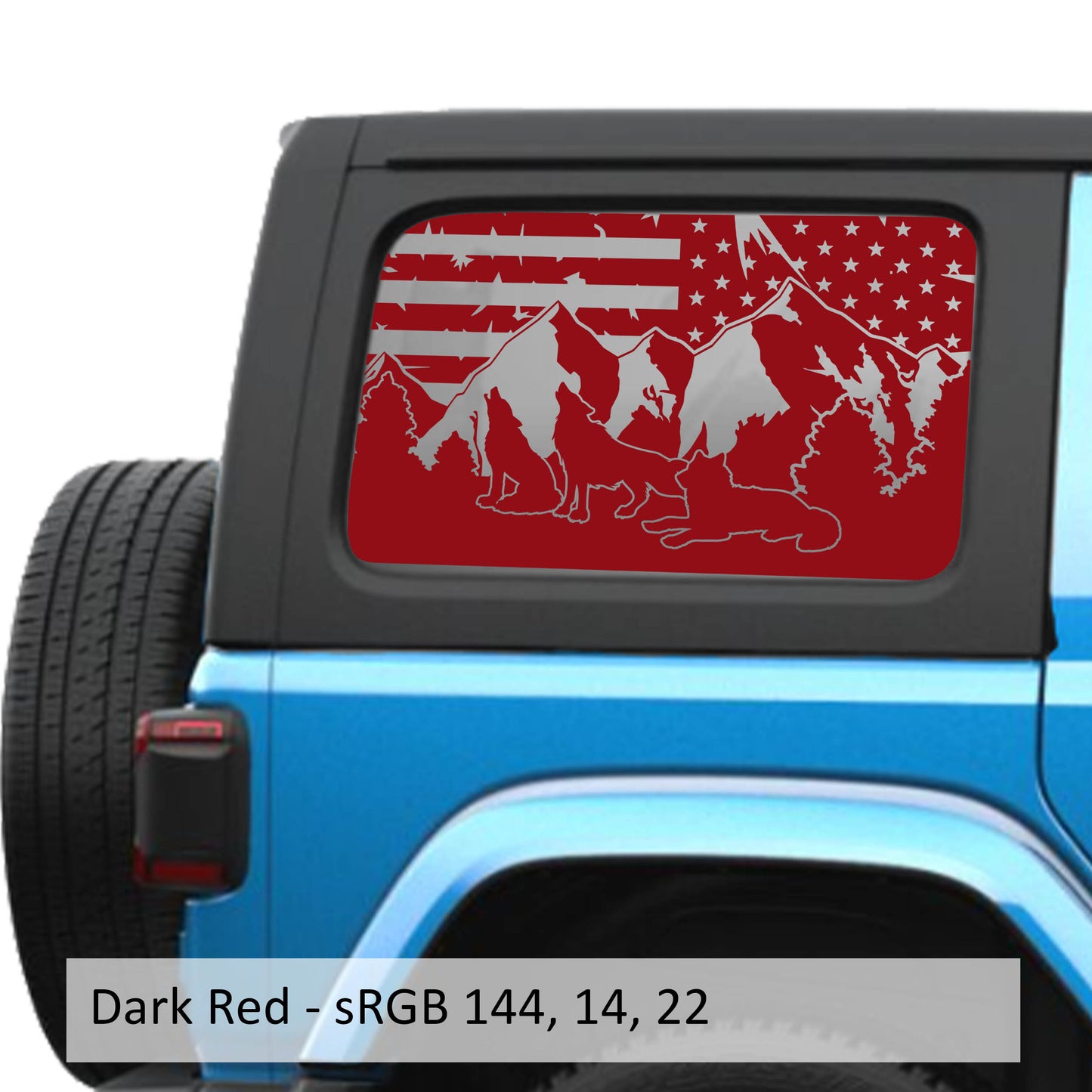 Wolf Mountain American Flag JLU Hardtop Window Decal Set - Fits Jeep Wrangler JLU 2018+