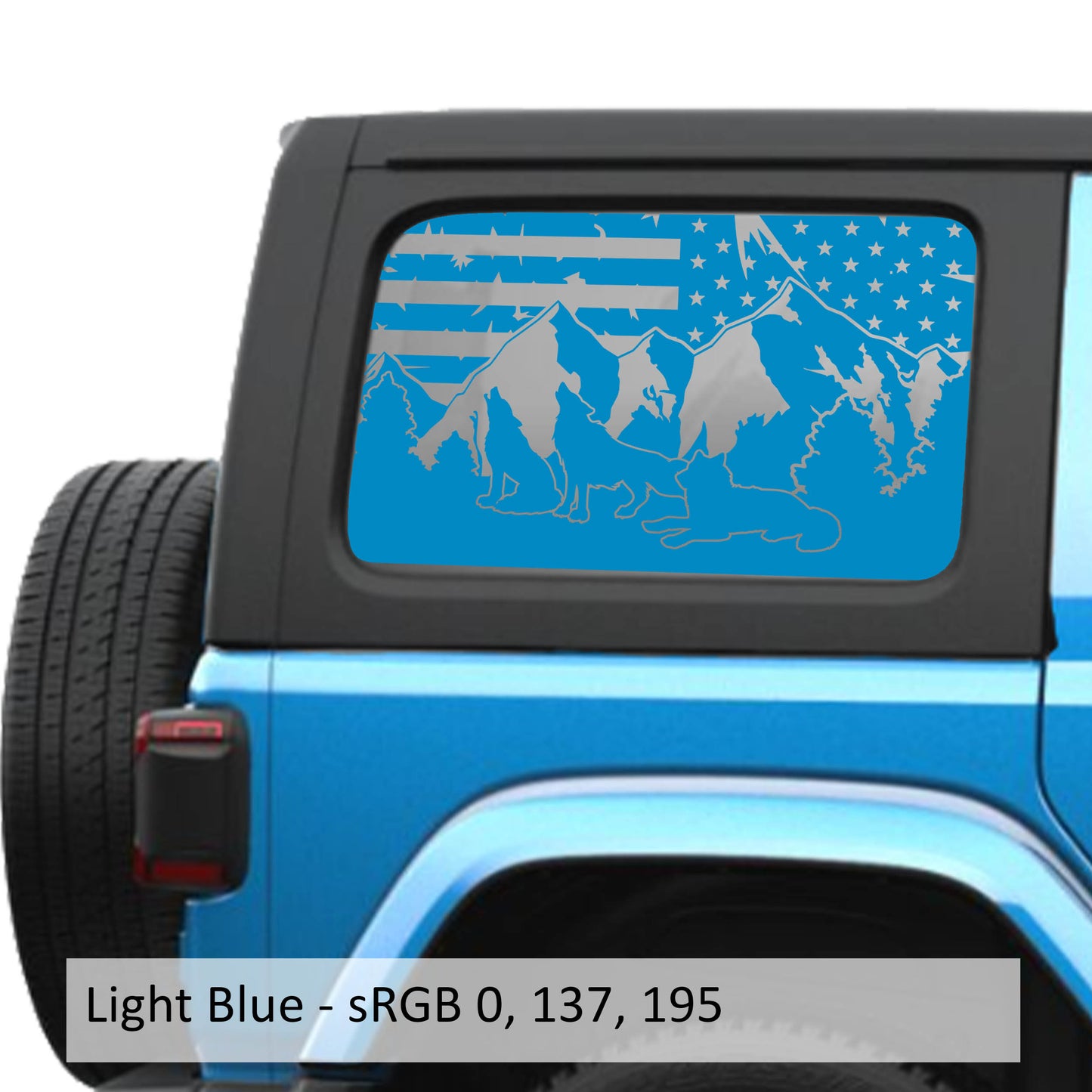 Wolf Mountain American Flag JLU Hardtop Window Decal Set - Fits Jeep Wrangler JLU 2018+