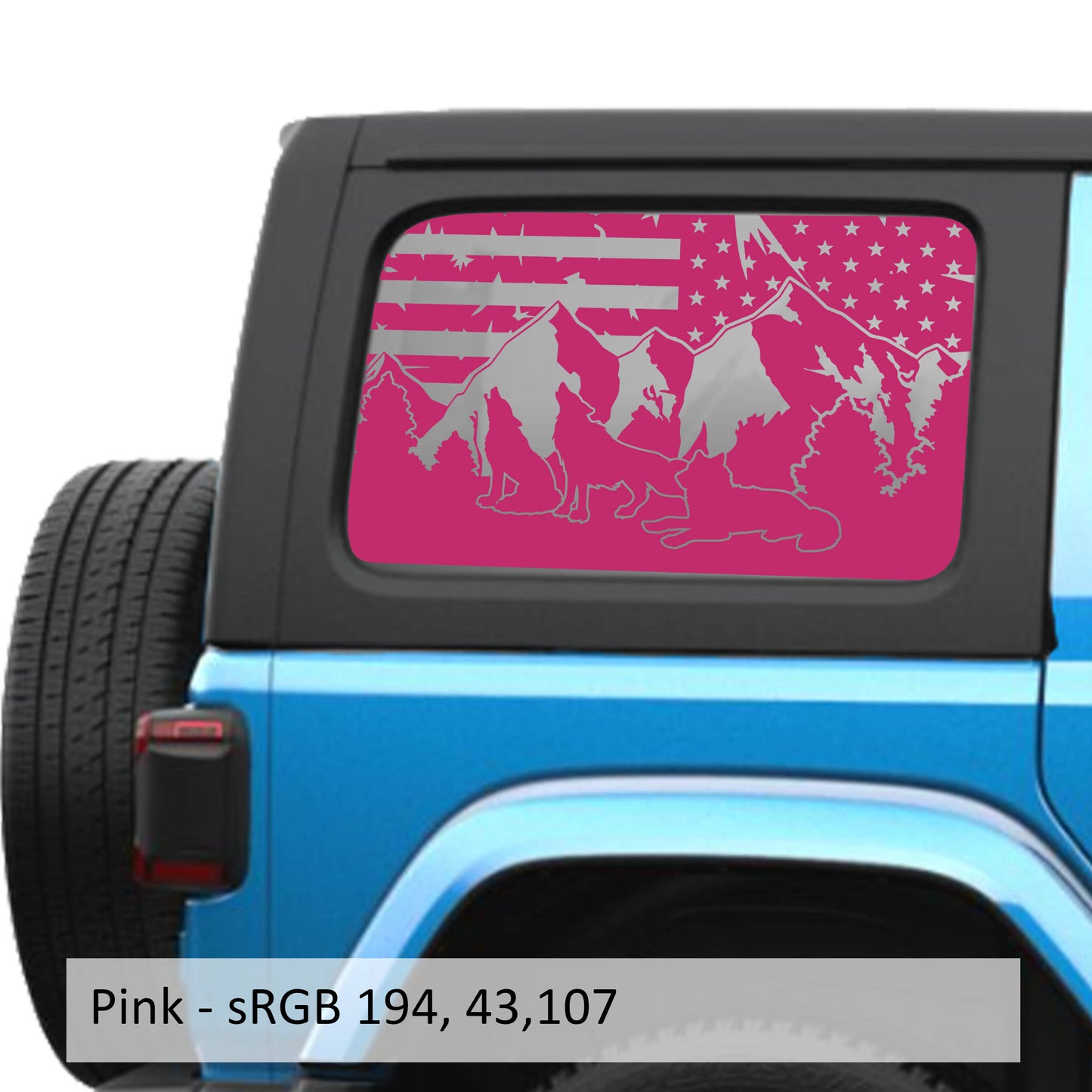 Wolf Mountain American Flag JLU Hardtop Window Decal Set - Fits Jeep Wrangler JLU 2018+