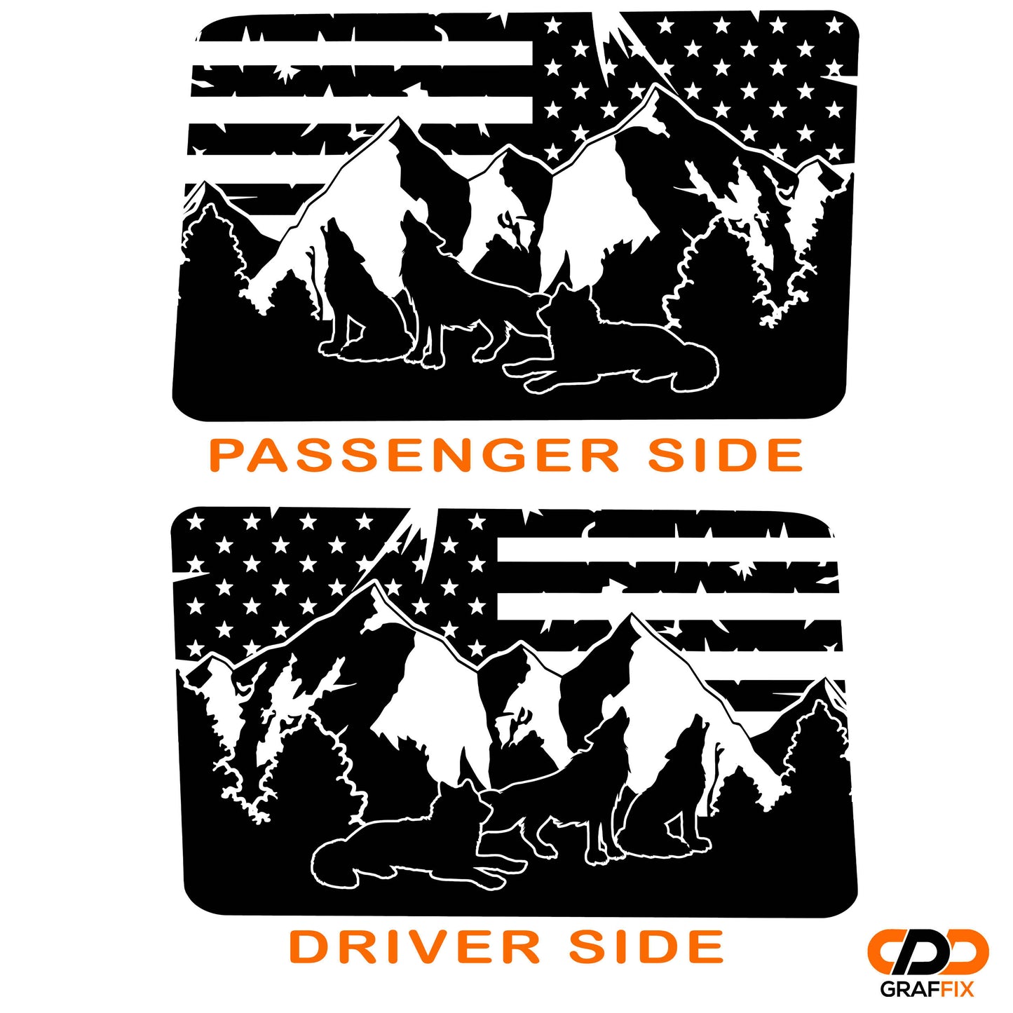 Wolf Mountain American Flag JLU Hardtop Window Decal Set - Fits Jeep Wrangler JLU 2018+