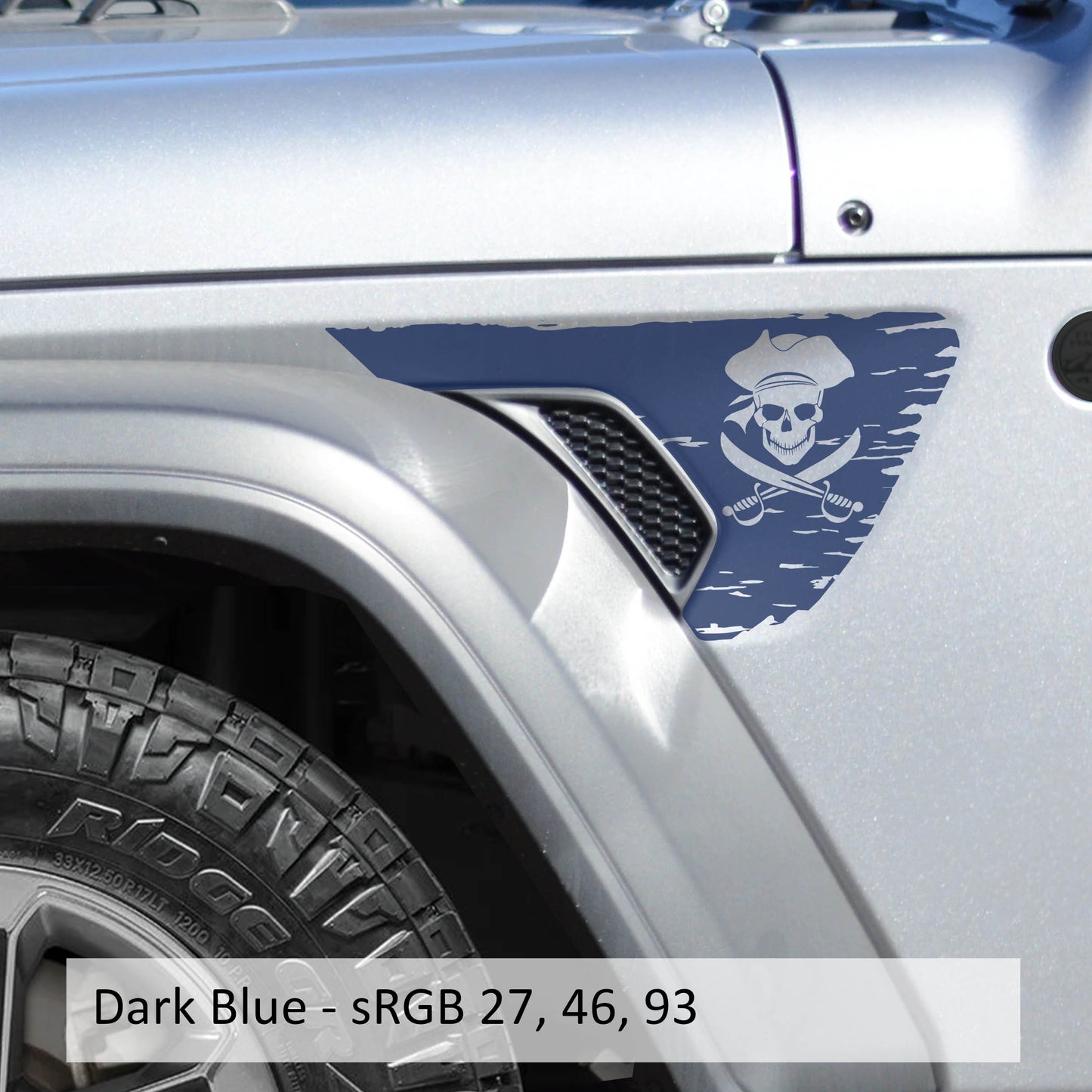 Jolly Roger Pirate Flag Fender Vent Vinyl Decal - Fits Jeep Wrangler JL/Jeep Gladiator JT 2018+