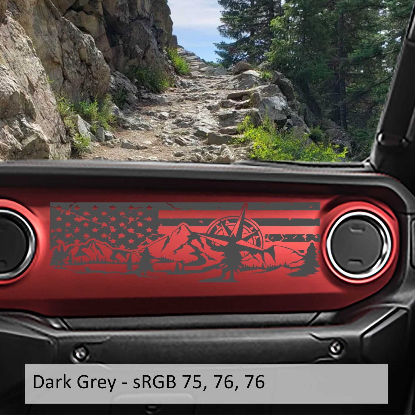 Mountain Compass With Tattered American Flag Dashboard Vinyl Decal - Fits 2018+ Jeep Wrangler JL/Jeep Gladiator JT