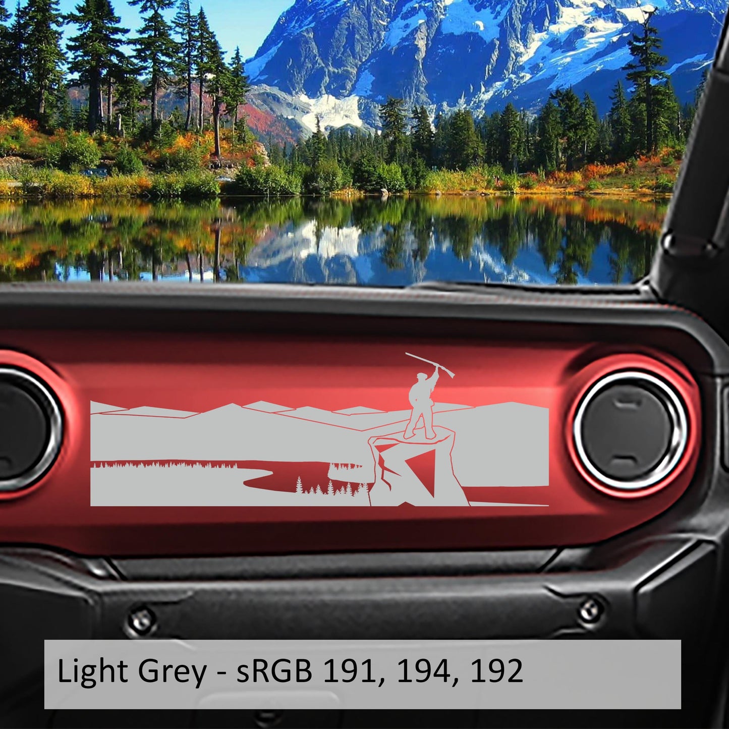 Mountaineer Overlooking River Dashboard Vinyl Decal - Fits 2018+ Jeep Wrangler JL/Jeep Gladiator JT