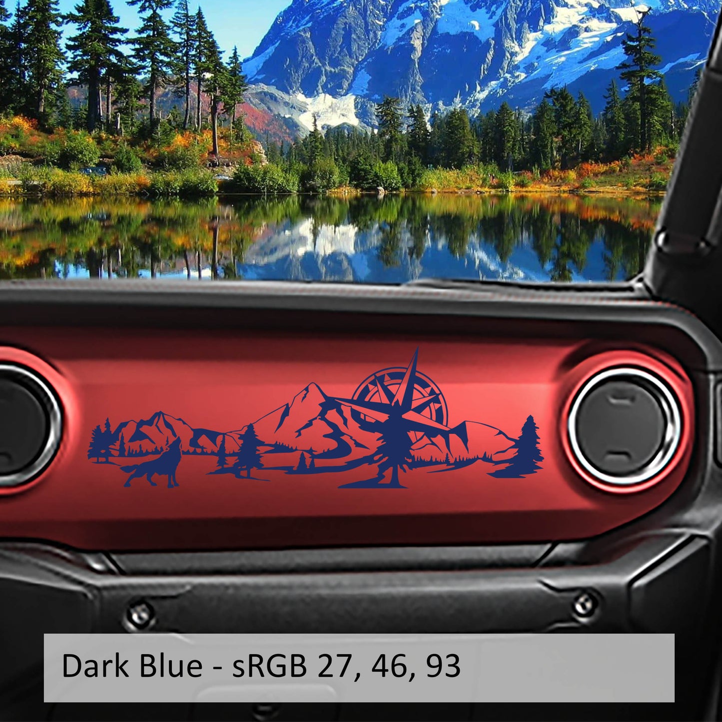 Wolf Mountain with Compass Scene Dashboard Vinyl Decal - Fits 2018+ Jeep Wrangler JL/Jeep Gladiator JT