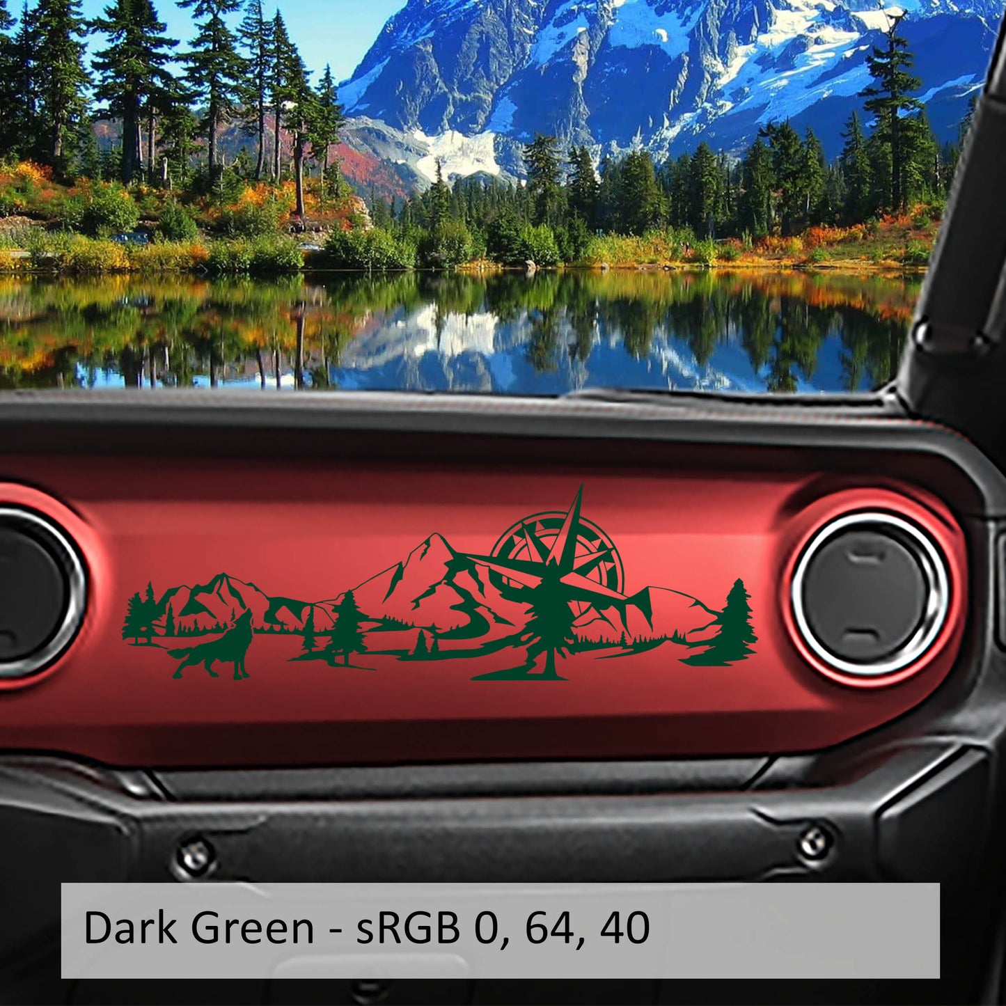 Wolf Mountain with Compass Scene Dashboard Vinyl Decal - Fits 2018+ Jeep Wrangler JL/Jeep Gladiator JT