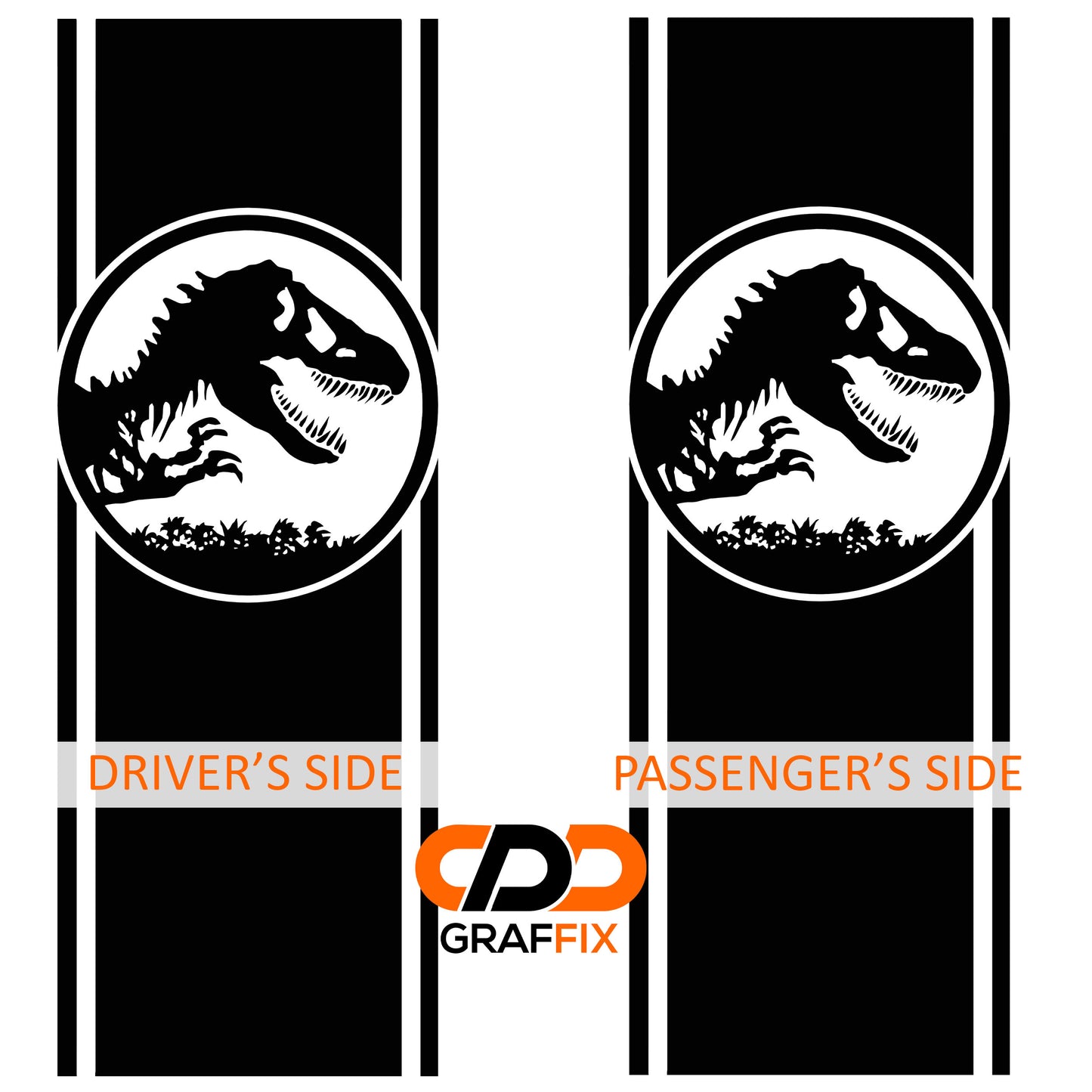 Jurassic Dinosaur Skeleton Bedside Stripe Graphic Decal Set - Fits Jeep Wrangler JL/Jeep Gladiator JT 2018+