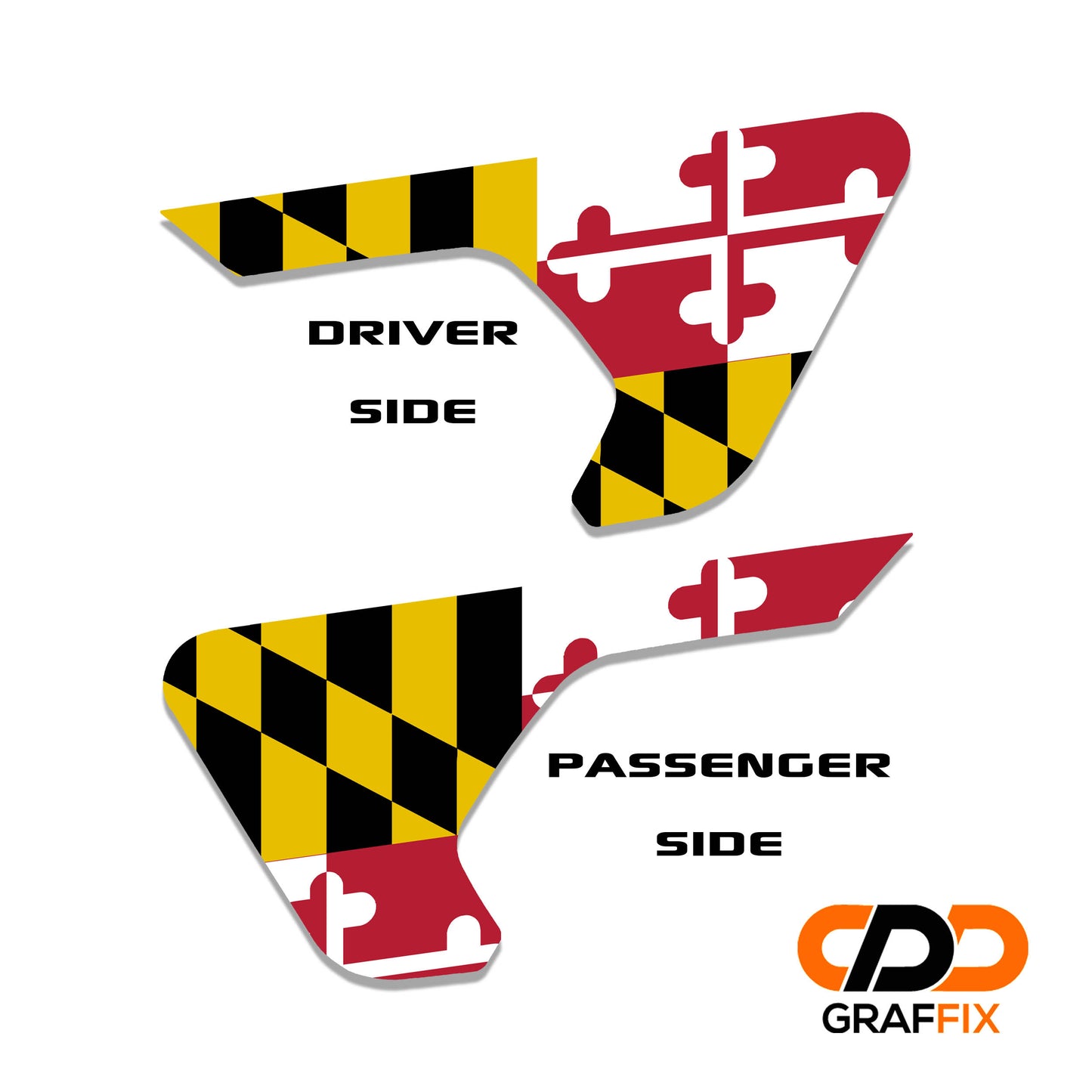 Maryland State Flag 2pc Vinyl Fender Decal - Fits Jeep Wrangler JL/Jeep Gladiator JT 2018+