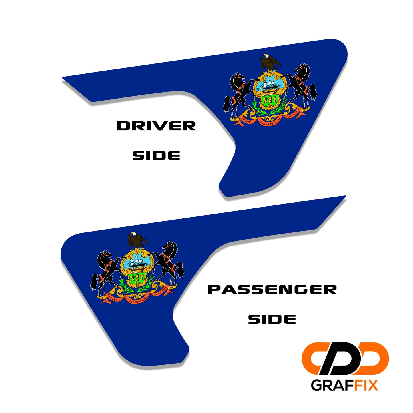 Pennsylvania State Flag 2pc Vinyl Fender Decal - Fits Jeep Wrangler JL/Jeep Gladiator JT 2018+