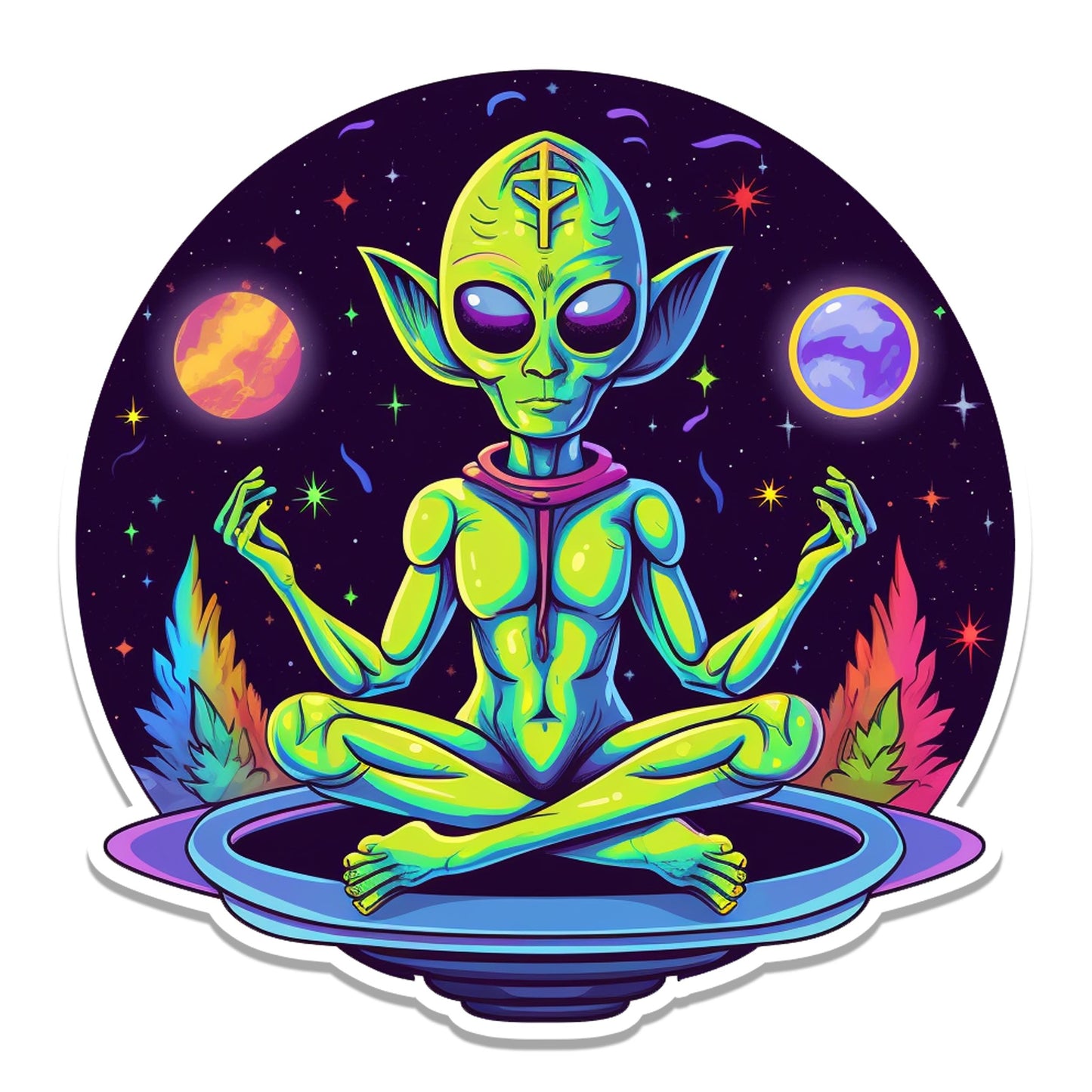 Psychedelic Alien Meditating Yoga Pose Vinyl Sticker