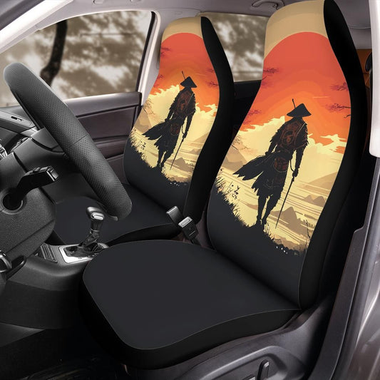 Samurai Sunset Car Seat Covers Warrior Japan Design Seat Cover for Cars Trucks SUV Front Matching Pair Bushido Ninja Katana Gift