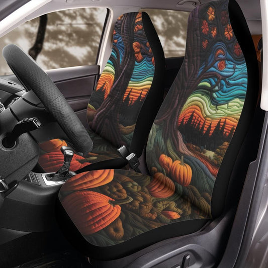 Quilted Pumpkin Patch Halloween Seat Covers Sunset Forest Fall Car Accessories Universal Fit for Jeep and Bronco