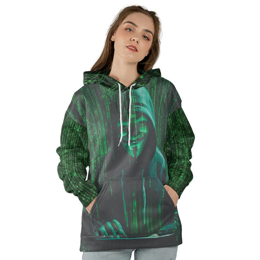 Anonymous Hacker Hoodie - Matrix Style All-Over Print Lightweight