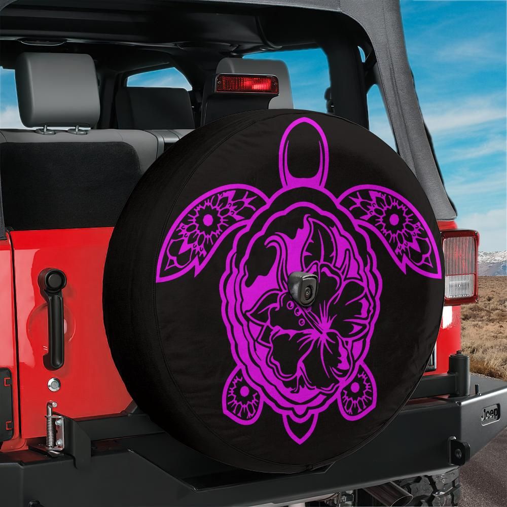 Hibiscus Sea Turtle Spare Tire Cover With Backup Camera Hole Option