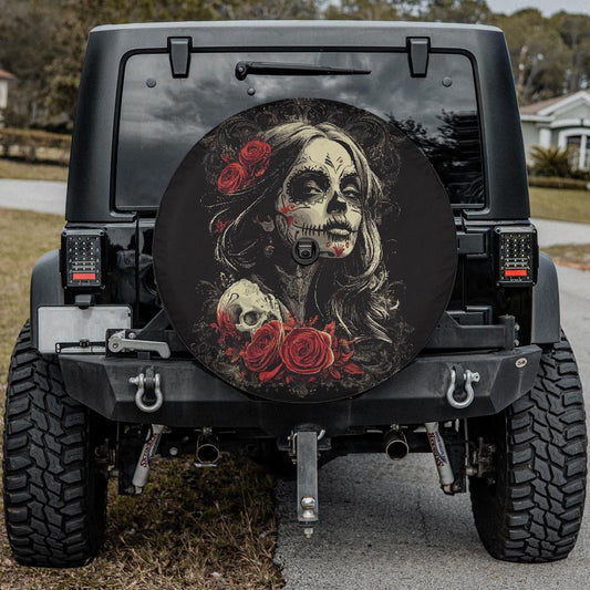 Dia de los Muertos Beauty Spare Tire Cover With Backup Camera Hole Option