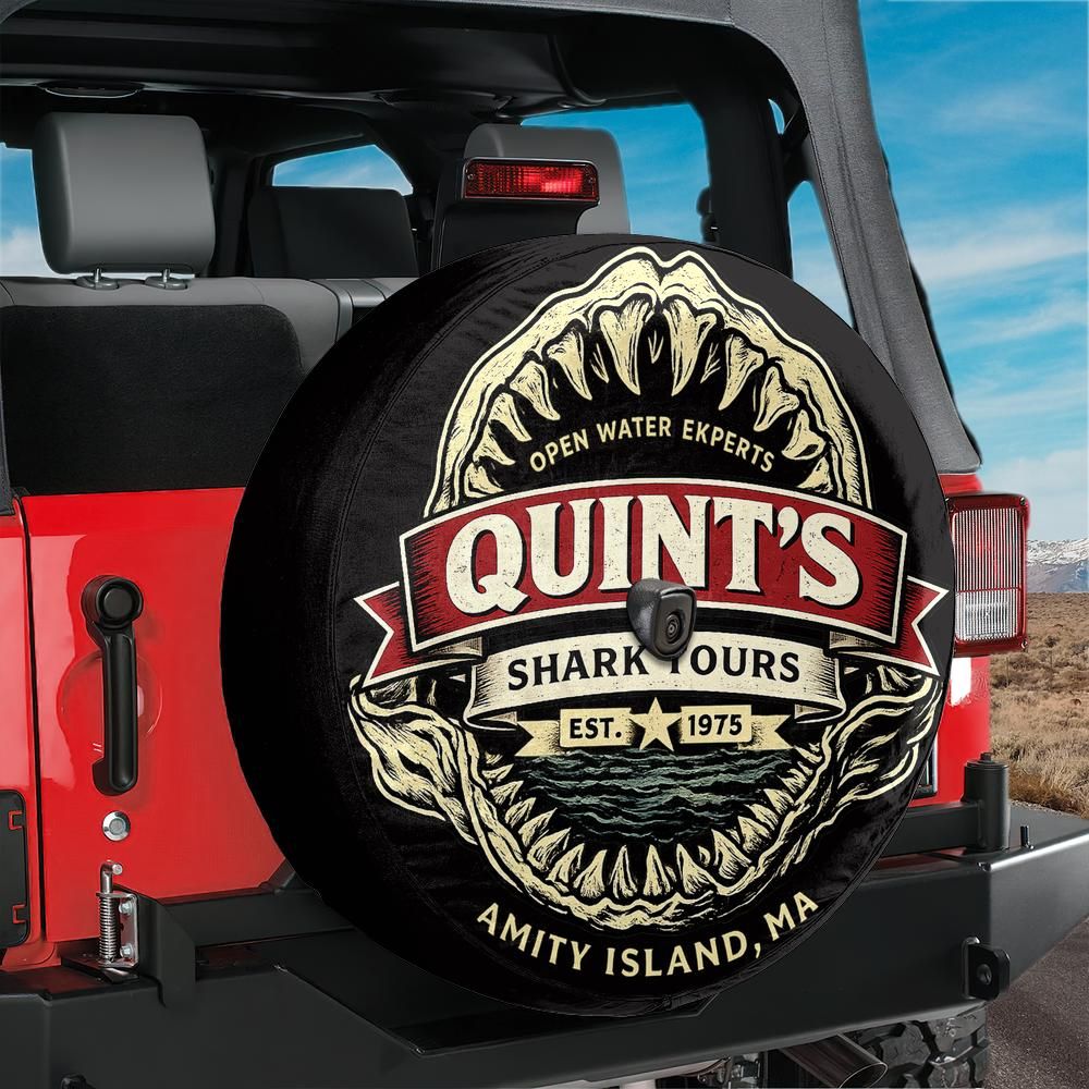 Quint's Shark Tours Spare Tire Cover With Backup Camera Hole Option