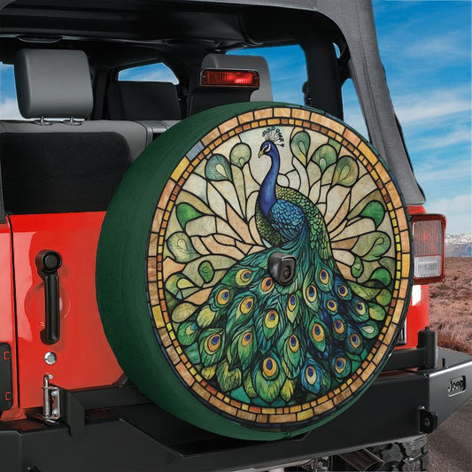 Peacock Mosaic Spare Tire Cover With Backup Camera Hole Option