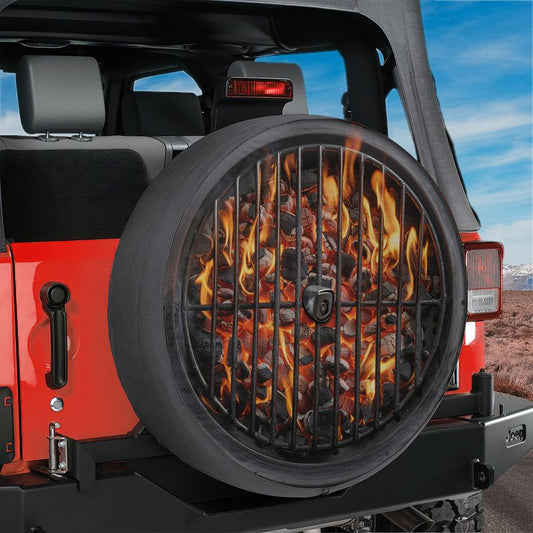Charcoal Grill Spare Tire Cover With Backup Camera Hole