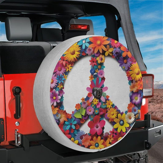 Daisy Peace Symbol Spare Tire Cover With Backup Camera Hole Option