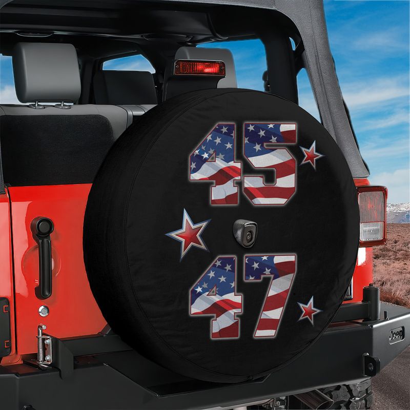 Trump 45 & 47 Supporter Spare Tire Cover With Backup Camera Hole Option