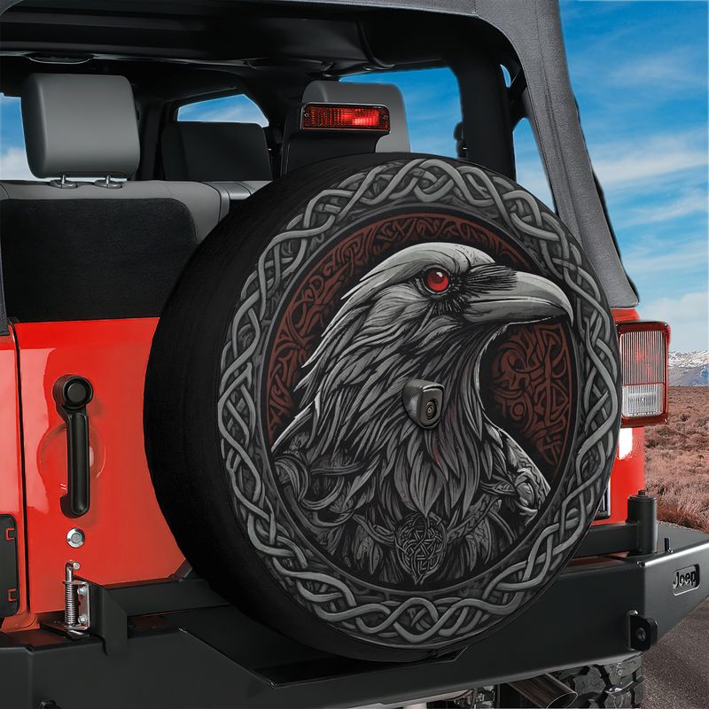 Odin's Ravens Huginn and Muninn Spare Tire Cover With Backup Camera Hole Option