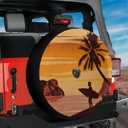 Sunset Surfer Spare Tire Cover With Backup Camera Hole Option