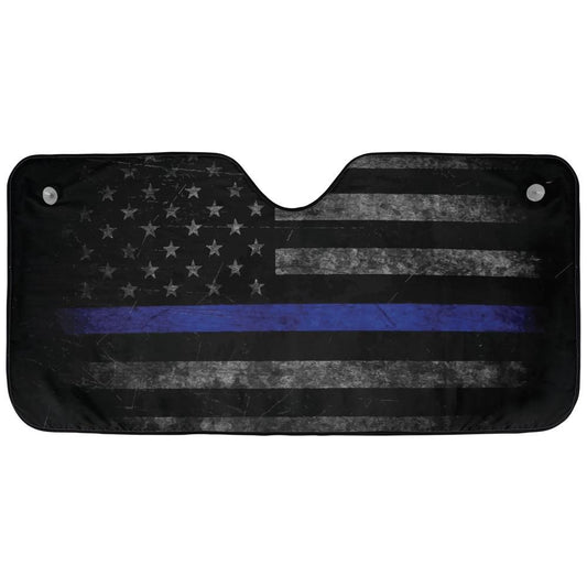 Thin Blue Line Subdued American Flag Car Windshield Cover Sun Shade