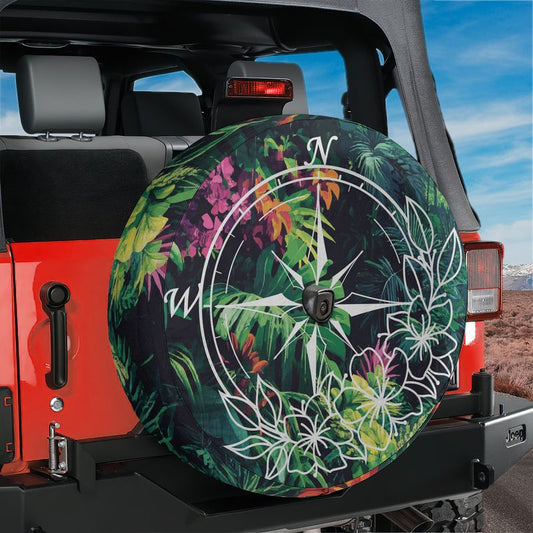 Tropical Compass Adventure Spare Tire Cover With Backup Camera Hole Option