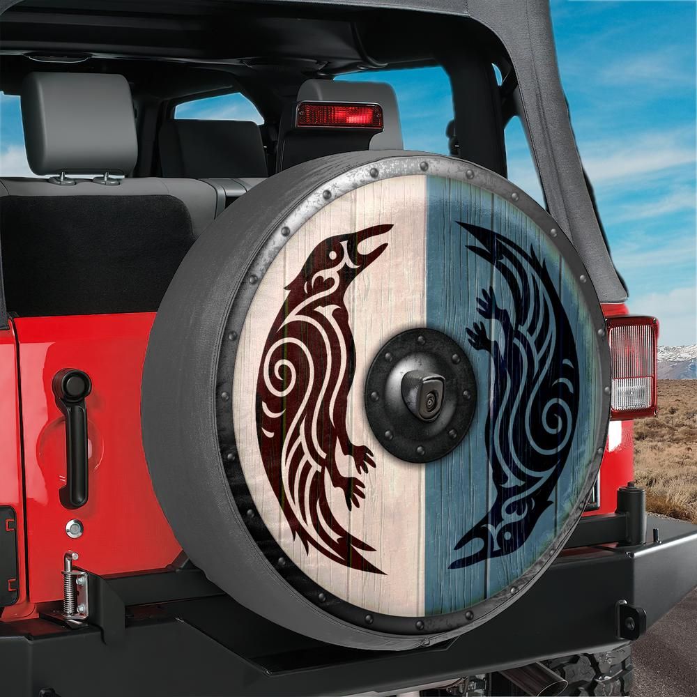 Eivor Valhalla Viking Raven Shield Tire Cover With Backup Camera Hole Option