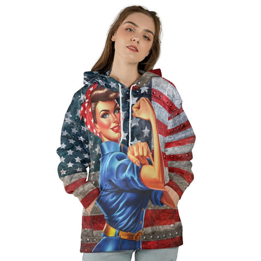 WWII Labor Woman American Flag All-Over Print Lightweight Hoodie