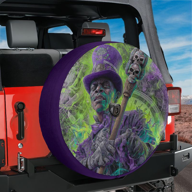Vodou Spirit Baron Samedi Spare Tire Cover With Backup Camera Hole Option