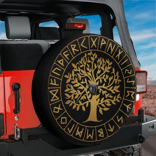 Golden Runes of Yggdrasil Spare Tire Cover With Backup Camera Hole Option