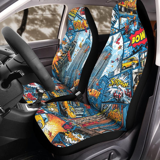 Comic Book Panel Car Seat Cover Front Seat Protector for SUV Jeep Bronco Pop Art Superhero Action Graphic Interior Gift for Comic Fans