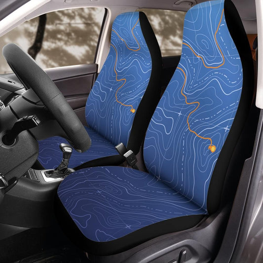 Adventure Club Blue Topographic Map Front Car Seat Covers for Front Bucket Seats – Universal Fit