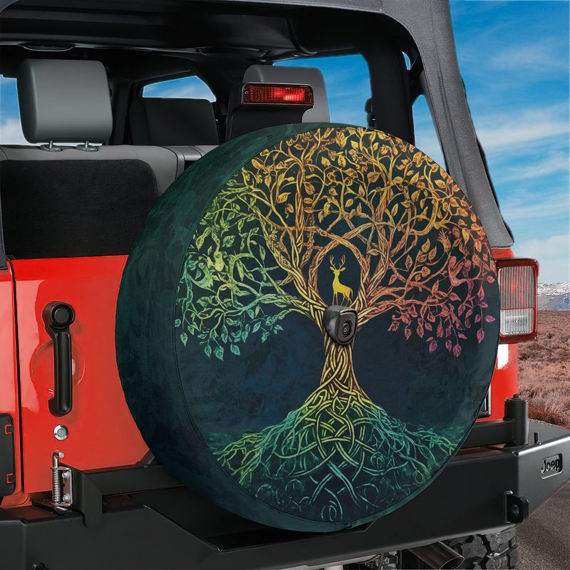 Celtic Dawn Tree Spare Tire Cover With Backup Camera Hole Option