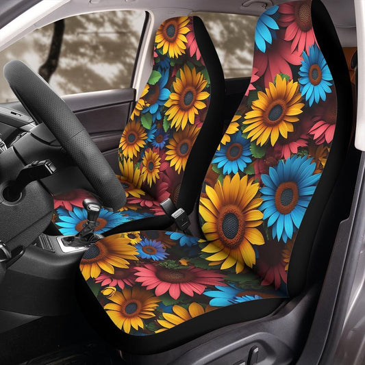 Colorful Sunflower Seat Covers, Wildflower Print Front Seat Protectors for Jeep Bronco, Bright Floral Car Interior, Universal Fit Design