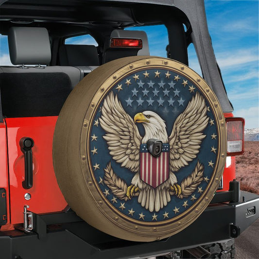 American Freedom Seal Spare Tire Cover With Backup Camera Hole Option