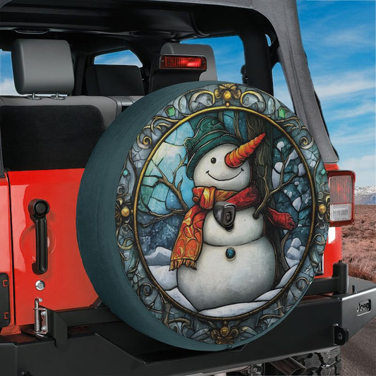 Stained Glass Snowman Spare Tire Cover With Backup Camera Hole Option