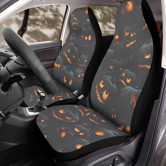Halloween Pumpkin Patch Car Seat Covers Black Jack-O'-Lantern Spooky Face Seat Protector Universal Fit for Jeep Bronco Trucks SUV